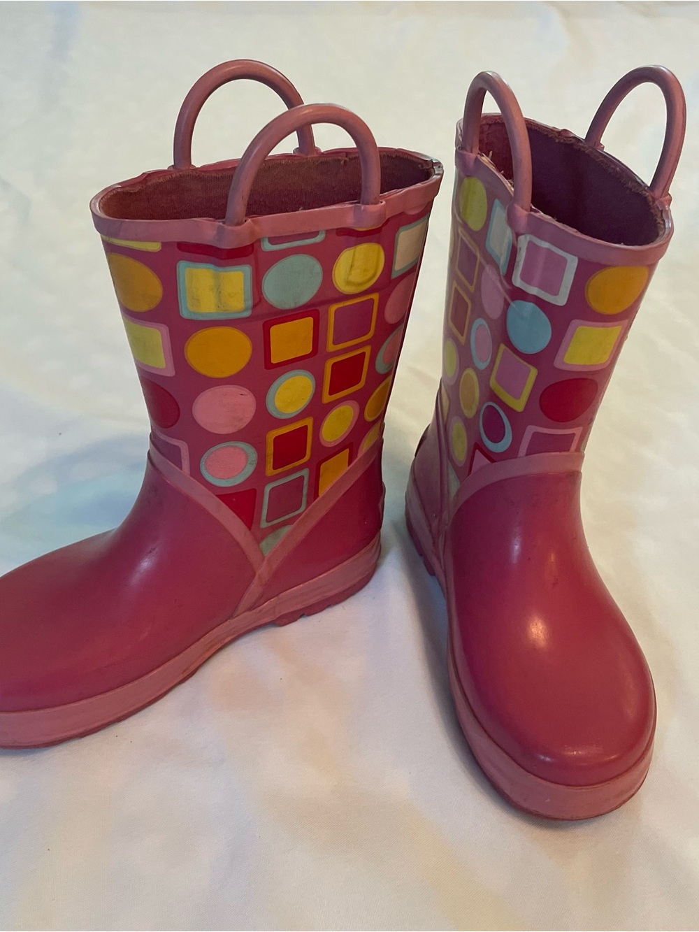 Stride Rite Toddler Kids Pink Patterned Rain Boots with Handles, Size 9